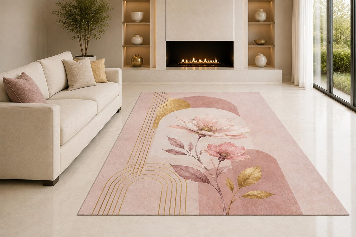ICE ARMOR "Ultra Light Weight 5' x 7' Blush Magnolia Arches Area Rug for Living Room, Bedroom and Home Office, Soft Low Pile Carpet with Non-Slip Silicone Backing, Pink and Beige
