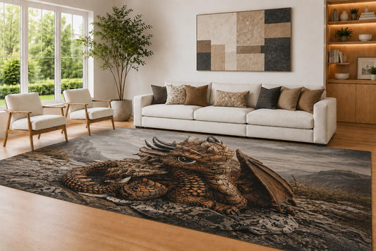 ICE ARMOR Large 6'7" x 9'10" Brown and Charcoal Baby Dragon Area Rug for Living Room, Soft Low Pile Carpet with Non-Slip Silicone Backing, Decor for Bedroom and Home Office