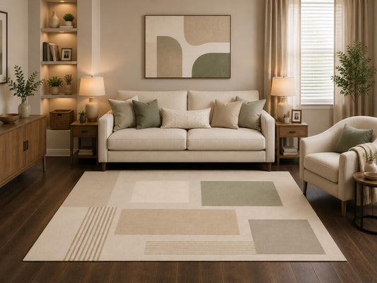 ICE ARMOR 5' x 7' Modern Scandinavian Abstract Area Rug Neutral Geometric Color Block Living Room Bedroom Office Carpet Non-Slip Silicone Backing Low Pile