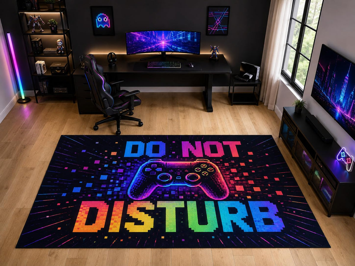 ICE ARMOR "Ultra Light Weight Large 6'7" x 9'10" Do Not Disturb Controller Area Rug for Kids Room Bedroom, Soft Low Pile Indoor Rug and Non-Slip Silicone Backing, Black