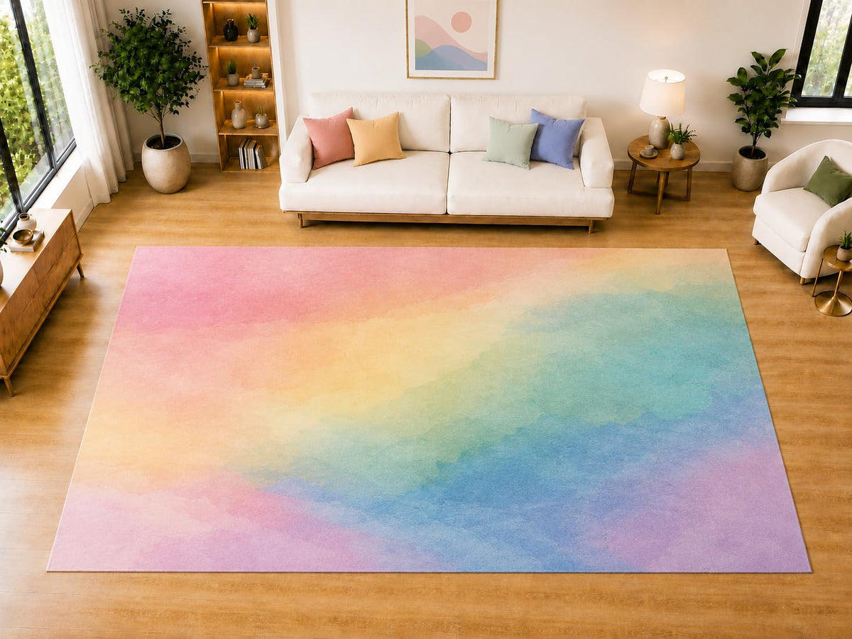 ICE ARMOR "Ultra Light Weight Large 6'7 x 9'10 Dreamy Gradient Bands Area Rug for Living Room, Dining Room, and Bedroom, Soft Low Pile Indoor Rug, Modern Decorative Floor Decor