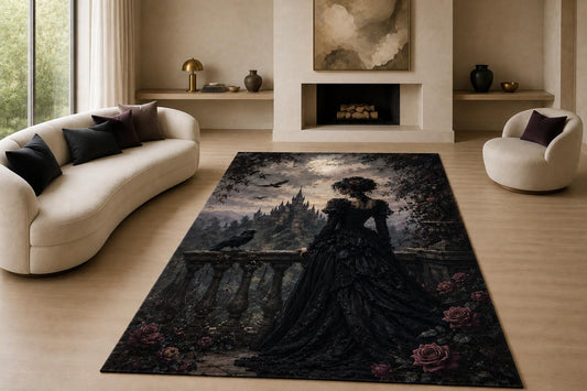 ICE ARMOR "Ultra Lightweight Large 6'7" x 9'10" Gothic Castle Woman Area Rug for Living Room, Bedroom and Home Office, Soft Low Pile Carpet with Non-Slip Silicone Backing, Black and Gray