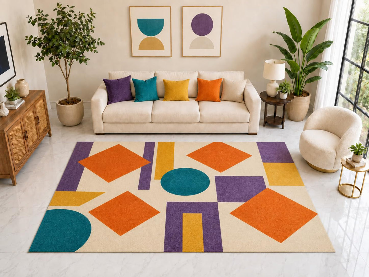 ICE ARMOR "Ultra Light Weight Large 6'7" x 9'10" Geometric Diamond Area Rug Carpet Soft Low Pile Indoor Rug and Non-Slip Silicone Backing Orange