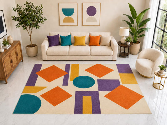 ICE ARMOR "Ultra Light Weight Large 6'7" x 9'10" Geometric Diamond Area Rug Carpet Soft Low Pile Indoor Rug and Non-Slip Silicone Backing Orange