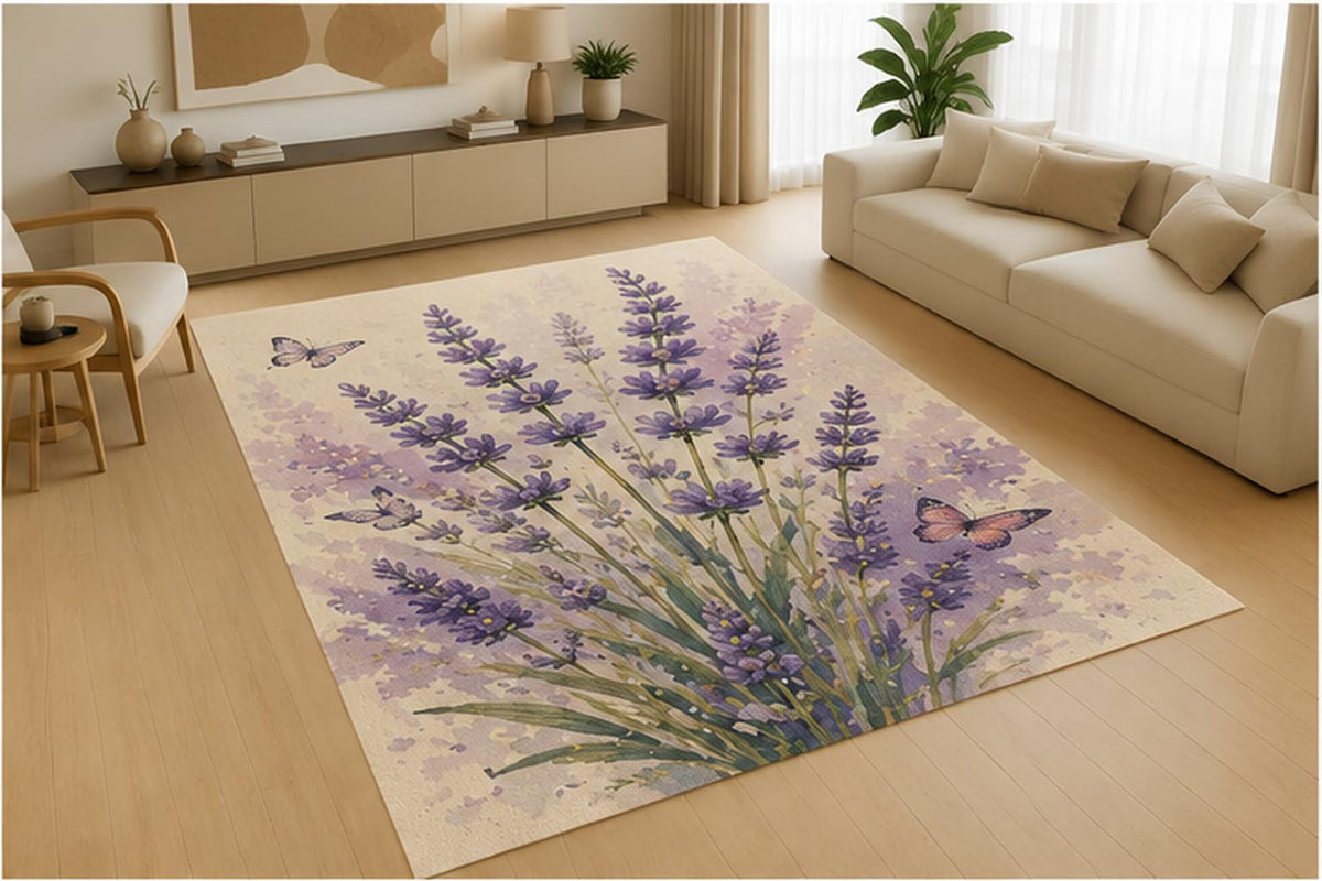 ICE ARMOR 5' x 7' Four Seasons Tree and Floral Area Rug for Living Room, Soft Low Pile Indoor Rug with Non-Slip Silicone Backing, Decorative Carpet for Bedroom, Family Room, Office, Green Blue