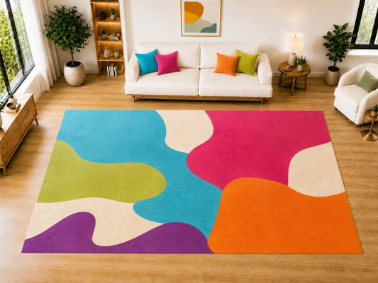 ICE ARMOR "Ultra Light Weight Large 6'7 x 9'10 Vibrant Organic Blobs Area Rug for Living Room, Dining Room, and Bedroom, Soft Low Pile Indoor Rug, Modern Decorative Floor Decor