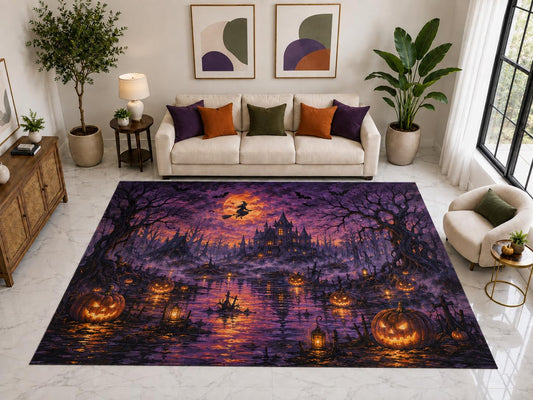 ICE ARMOR "Ultra Light Weight Large 6'7" x 9'10" Witch Moon Swamp Rug, Soft Low Pile Indoor Rug, Non-Slip Silicone Backing for Living Room Purple