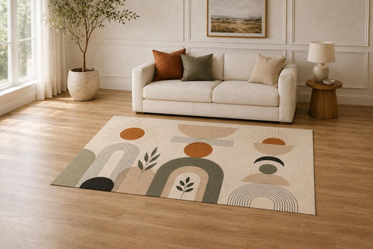 ICE ARMOR "Ultra Light Weight 5' x 7' Retro Arches Area Rug for Living Room, Bedroom and Home Office, Soft Low Pile Carpet with Non-Slip Silicone Backing, Beige and Terracotta