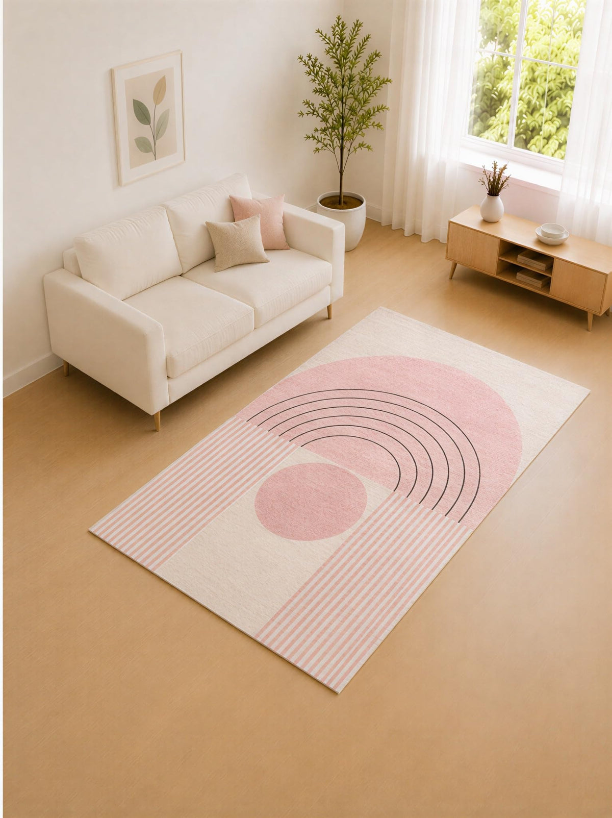 ICE ARMOR "Ultra Lightweight 5' x 7' Blush Pink and Cream Rainbow Arch Area Rug for Living Room, Bedroom and Home Office, Soft Low Pile Carpet with Non-Slip Silicone Backing