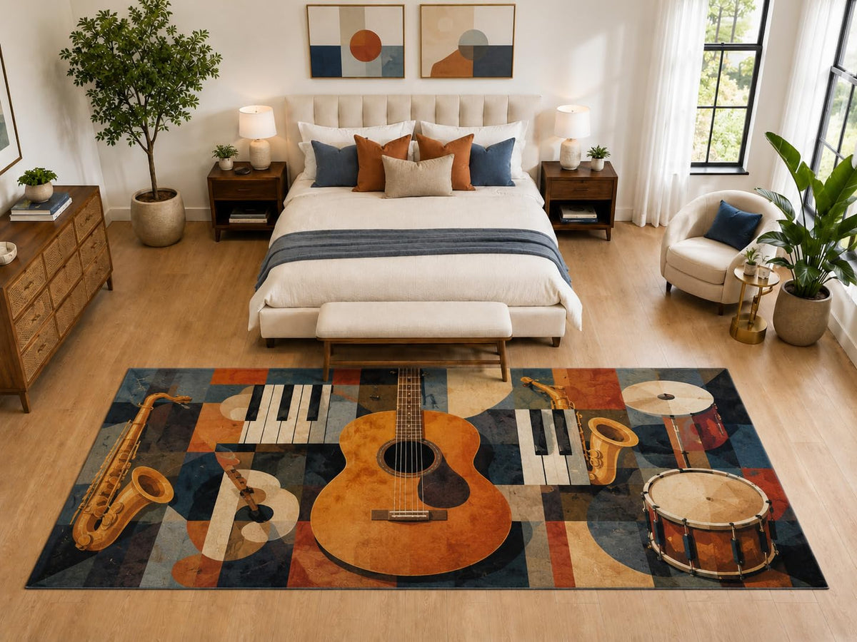 ICE ARMOR "Ultra Light Weight Large 6'7" x 9'10" Guitar Piano Saxophone Rug, Soft Low Pile Indoor Rug, Non-Slip Silicone Backing for Bedroom Blue