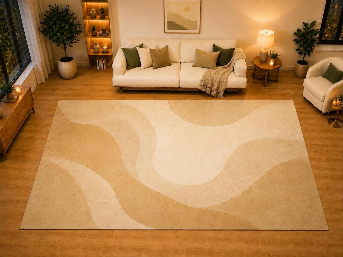 ICE ARMOR "Ultra Light Weight Large 6'7" x 9'10" Sculpted Organic Curves Area Rug for Living Room, Bedroom, Dining Room, Soft Low Pile Non-Slip Backing, Wheat Ivory