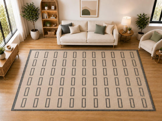 ICE ARMOR "Ultra Light Weight Large 6'7 x 9'10 Gray Rectangle Outline Pattern Area Rug for Living Room Bedroom Dining Room Soft Low Pile Indoor Carpet Modern Floor Decor
