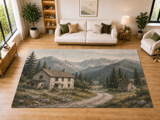 ICE ARMOR "Ultra Light Weight Large 6'7" x 9'10" Mountain Cabin Area Rug for Dining, Living Room, Bedroom, Soft Low Pile Indoor Rug with Non-Slip Silicone Backing, Gray Green