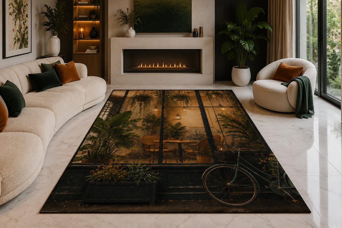 ICE ARMOR "Ultra Lightweight Large 6'7" x 9'10" Vintage Bicycle Path Area Rug for Living Room, Bedroom and Home Office, Soft Low Pile Carpet with Non-Slip Silicone Backing, Brown and Black