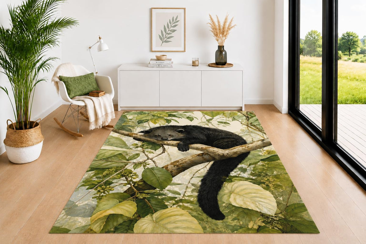 ICE ARMOR 5' x 7' Binturong Tree Branch Area Rug for Living Room, Soft Low Pile Indoor Rug with Non-Slip Backing, Wildlife Carpet for Bedroom, Dining Room, Office, Green Black