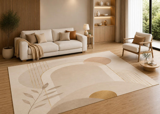 ICE ARMOR 5' x 7' Neutral Abstract Geometric Area Rug with Non-Slip Silicone Backing Low Pile Soft Carpet for Living Room Bedroom Office Modern Minimalist Decor
