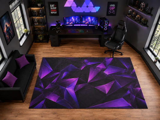 ICE ARMOR "Ultra Light Weight Large 6'7" x 9'10" Purple Polygon Crystal Shards Area Rug for Playroom Decor, Soft Low Pile Indoor Rug with Non-Slip Silicone Backing, Black Purple