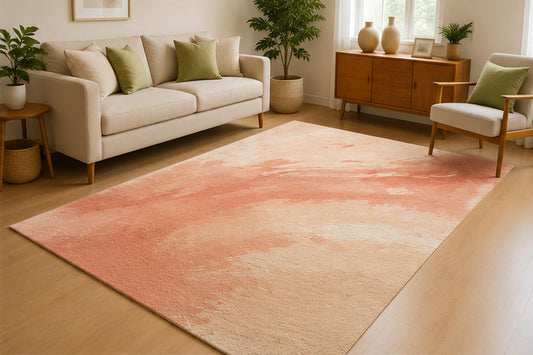 ICE ARMOR 5' x 7' Blush Watercolor Wash Area Rug for Living Room, Soft Low Pile Indoor Rug with Non-Slip Silicone Backing, Contemporary Carpet for Bedroom, Nursery, Family Room, Blush Beige