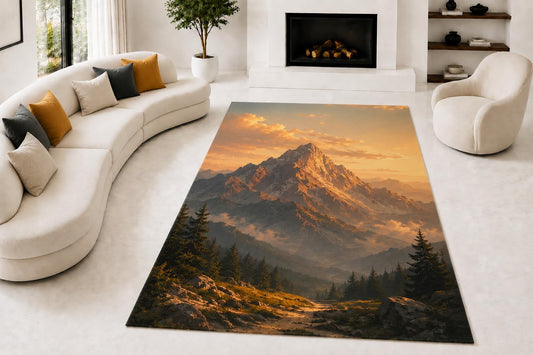 ICE ARMOR "Ultra Lightweight Large 6'7" x 9'10" Alpine Mountain Glow Area Rug for Living Room, Bedroom and Home Office, Soft Low Pile Carpet with Non-Slip Silicone Backing, Orange and Gray