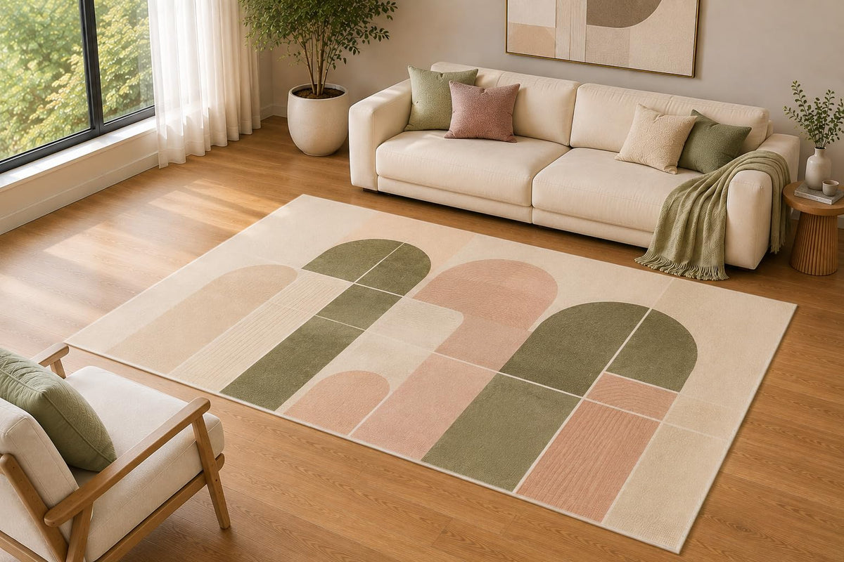 ICE ARMOR 5' x 7' Modern Geometric Arch Area Rug for Living Room, Soft Low Pile Indoor Rug with Non-Slip Silicone Backing, Decorative Carpet for Bedroom, Dining Room, Office, Family Room, Kids & Pets