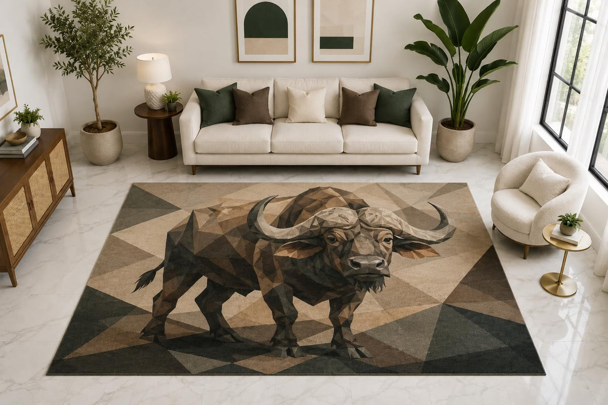 ICE ARMOR "Ultra Light Weight Large 6'7" x 9'10" Buffalo Area Rug Carpet Soft Low Pile Indoor Rug and Non-Slip Silicone Backing Living Room Brown