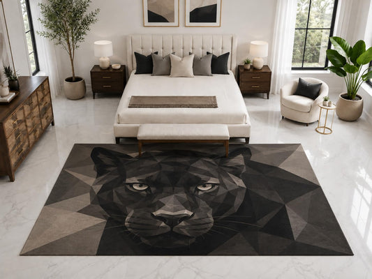 ICE ARMOR "Ultra Light Weight Large 6'7" x 9'10" Black Panther Face Rug, Soft Low Pile Indoor Rug, Non-Slip Silicone Backing for Bedroom Black Gray