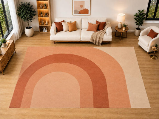 ICE ARMOR "Ultra Light Weight Large 6'7" x 9'10" Retro Sunrise Curve Area Rug for Living Room, Bedroom, Dining Room, Soft Low Pile Non-Slip Backing, Terracotta Peach