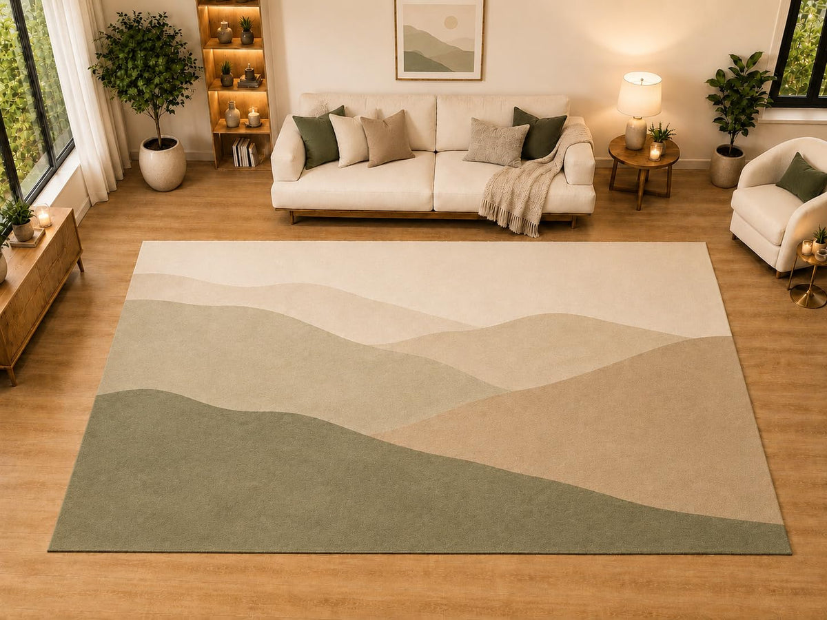 ICE ARMOR "Ultra Light Weight Large 6'7" x 9'10" Rolling Meadow Area Rug for Living Room, Bedroom, Dining Room, Soft Low Pile Non-Slip Backing, Sage Beige