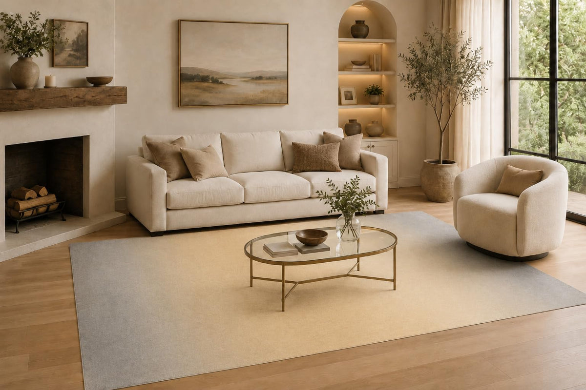 ICE ARMOR Large 6'7" x 9'10" Gray and Beige Soft Ombre Border Area Rug for Living Room, Soft Low Pile Carpet with Non-Slip Silicone Backing, Decor for Bedroom and Home Office
