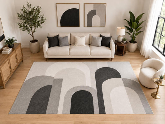 ICE ARMOR "Ultra Light Weight Large 6'7" x 9'10" Mid Century Arch Area Rug, Soft Low Pile Indoor Rug and Non-Slip Silicone Backing for Living Room Bedroom, Gray