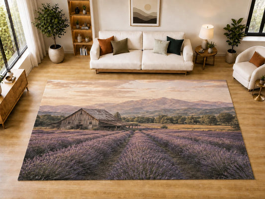 ICE ARMOR "Ultra Light Weight Large 6'7" x 9'10" Lavender Barn Area Rug for Dining, Living Room, Bedroom, Soft Low Pile Indoor Rug with Non-Slip Silicone Backing, Purple Beige