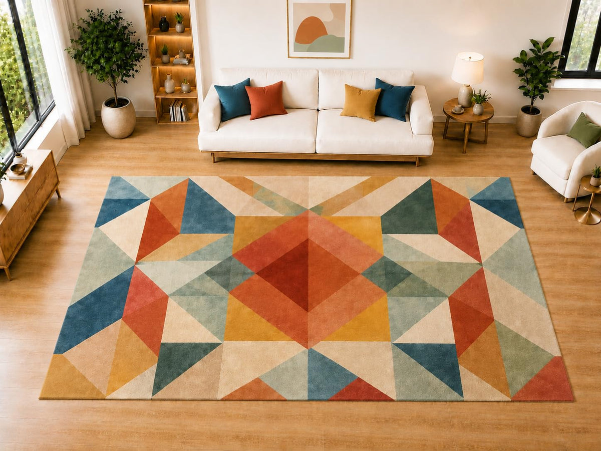 ICE ARMOR "Ultra Light Weight Large 6'7 x 9'10 Geometric Faceted Mosaic Area Rug for Living Room, Dining Room, and Bedroom, Soft Low Pile Indoor Rug, Modern Floor Decor