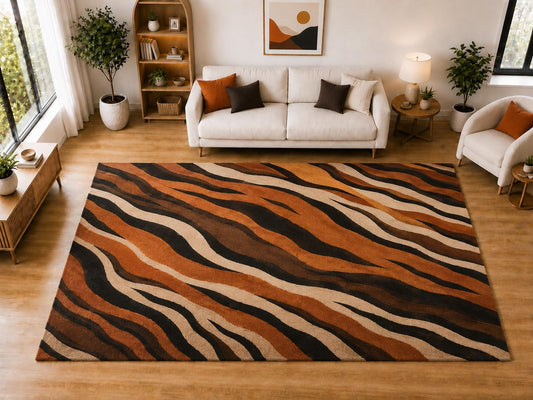 ICE ARMOR "Ultra Light Weight Large 6'7 x 9'10 Tiger Stripe Pattern Area Rug for Living Room Bedroom Dining Room Soft Low Pile Indoor Carpet Wildlife Inspired Floor Decor