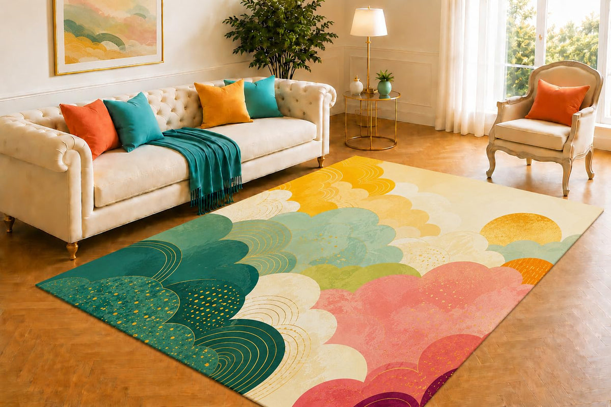 ICE ARMOR 5' x 7' Abstract Cloud Shapes Area Rug, Soft Low Pile Non-Slip Indoor Carpet for Living Room, Bedroom, Dining Room, Office, Kids & Pets, Multicolor