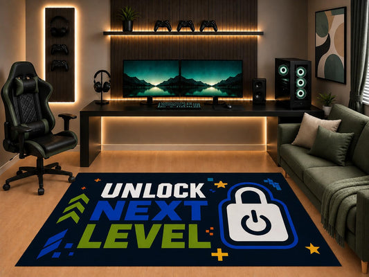 ICE ARMOR "Ultra Light Weight 5' x 7' Unlock Next Level Gaming Area Rug Modern Gamer Graphic for Boys Teen Bedroom Game Room Playroom Non-Slip Silicone Backing Low Pile