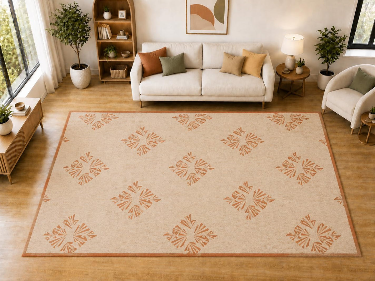 ICE ARMOR "Ultra Light Weight Large 6'7 x 9'10 Terracotta Diamond Burst Pattern Area Rug for Living Room Bedroom Dining Room Soft Low Pile Indoor Carpet Modern Floor Decor
