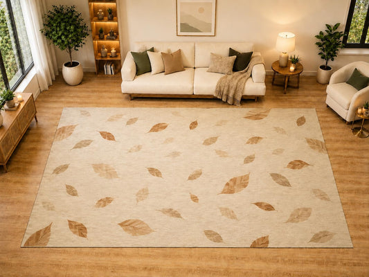 ICE ARMOR "Ultra Light Weight Large 6'7" x 9'10" Floating Autumn Leaves Area Rug for Living Room, Bedroom, Dining Room, Soft Low Pile Non-Slip Backing, Honey Tan