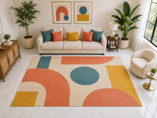 ICE ARMOR "Ultra Light Weight Large 6'7" x 9'10" Retro Arch Area Rug Carpet Soft Low Pile Indoor Rug and Non-Slip Silicone Backing for Office Coral