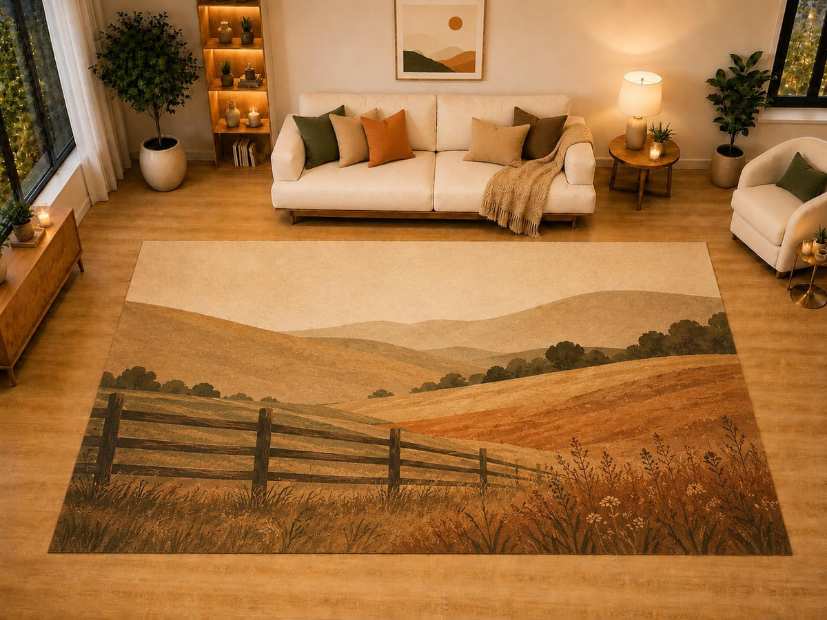 ICE ARMOR "Ultra Light Weight Large 6'7" x 9'10" Rustic Fence Valley Area Rug for Living Room, Bedroom, Dining Room, Soft Low Pile Non-Slip Backing, Amber Brown