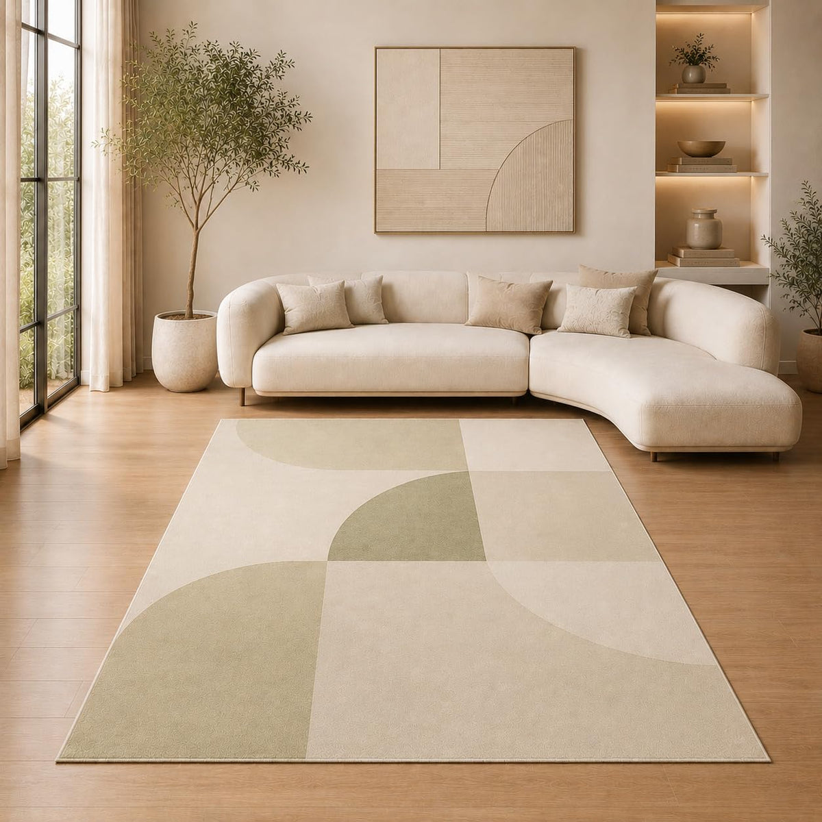 ICE ARMOR 5' x 7' Modern Geometric Arch Area Rug for Living Room, Soft Low Pile Indoor Rug with Non-Slip Silicone Backing, Decorative Carpet for Bedroom, Office, Family Room, Sage Green