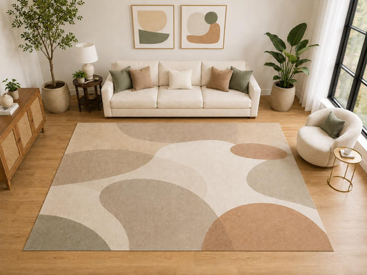 ICE ARMOR "Ultra Light Weight Large 6'7" x 9'10" Organic Abstract Area Rug, Soft Low Pile Indoor Rug and Non-Slip Silicone Backing for Living Room Bedroom Office, Beige