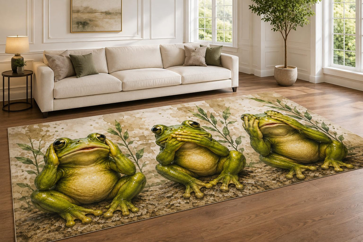 ICE ARMOR "Ultra Lightweight Large 6'7" x 9'10" Garden Frog Gathering Area Rug for Living Room, Bedroom and Home Office, Soft Low Pile Carpet with Non-Slip Silicone Backing, Green and Brown