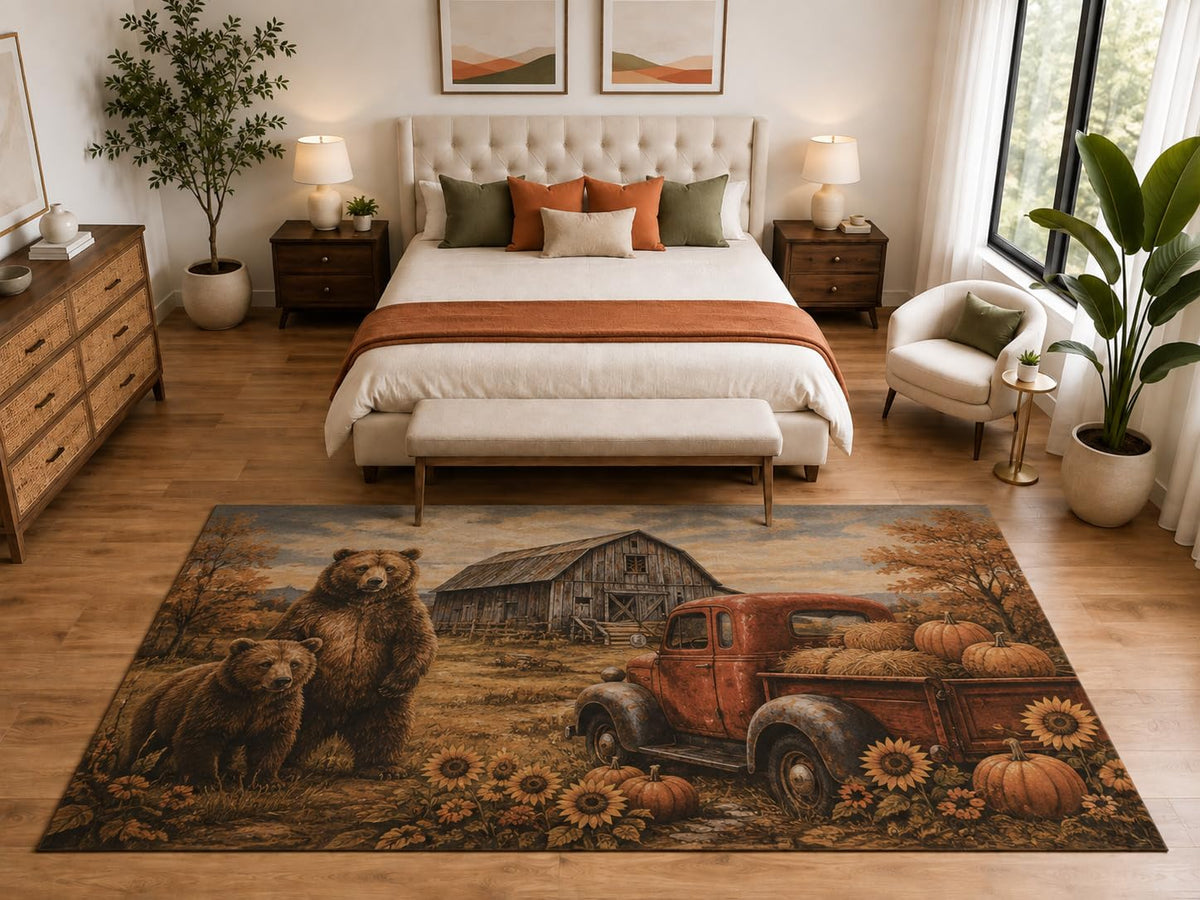 ICE ARMOR "Ultra Light Weight Large 6'7" x 9'10" Bear Red Truck Area Rug, Soft Low Pile Indoor Rug, Non-Slip Silicone Backing, Family Room, Orange