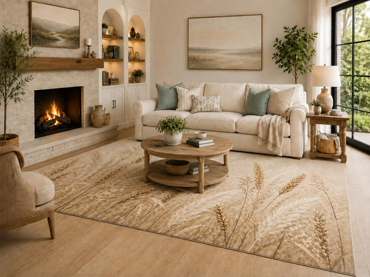 ICE ARMOR 6'7" x 9'10" Beige, Cream and Brown Neutral Wheat Meadow Area Rug for Living Room, Soft Low Pile with Non-Slip Backing, Bedroom, Dining Area and Office Decor
