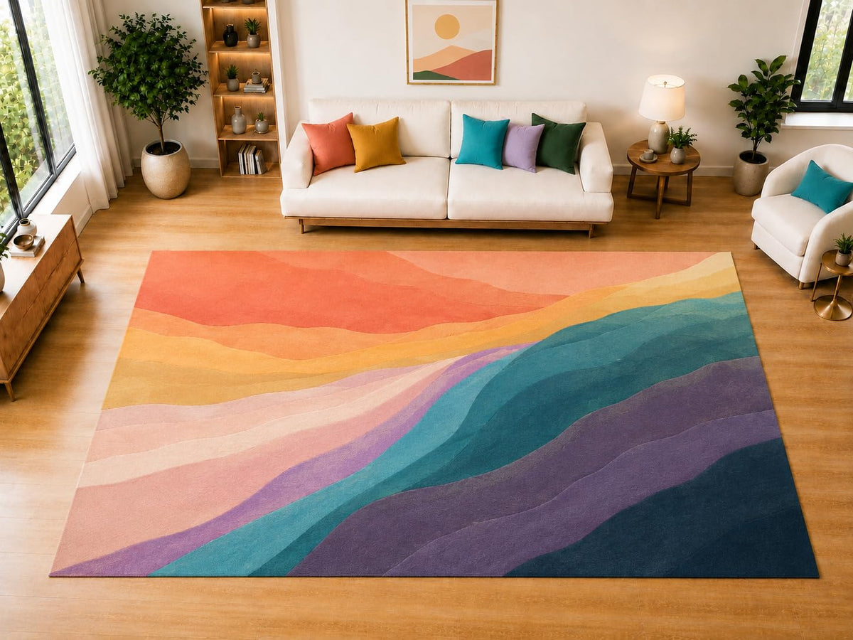 ICE ARMOR "Ultra Light Weight Large 6'7 x 9'10 Layered Valley Bands Area Rug for Living Room, Dining Room, and Bedroom, Soft Low Pile Indoor Rug, Modern Decorative Floor Decor