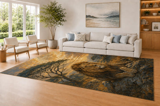 ICE ARMOR Large 6'7" x 9'10" Brown and Golden Color Sunset Lion Area Rug for Living Room, Soft Low Pile Carpet with Non-Slip Silicone Backing, Decor for Bedroom and Home Office