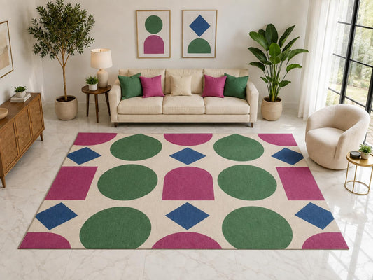 ICE ARMOR "Ultra Light Weight Large 6'7" x 9'10" Playful Geometric Area Rug Carpet Soft Low Pile Indoor Rug and Non-Slip Silicone Backing Green
