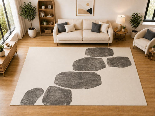 ICE ARMOR "Ultra Light Weight Large 6'7 x 9'10 Gray Pebble Block Pattern Area Rug for Living Room Bedroom Dining Room Soft Low Pile Indoor Carpet Modern Minimalist Floor Decor