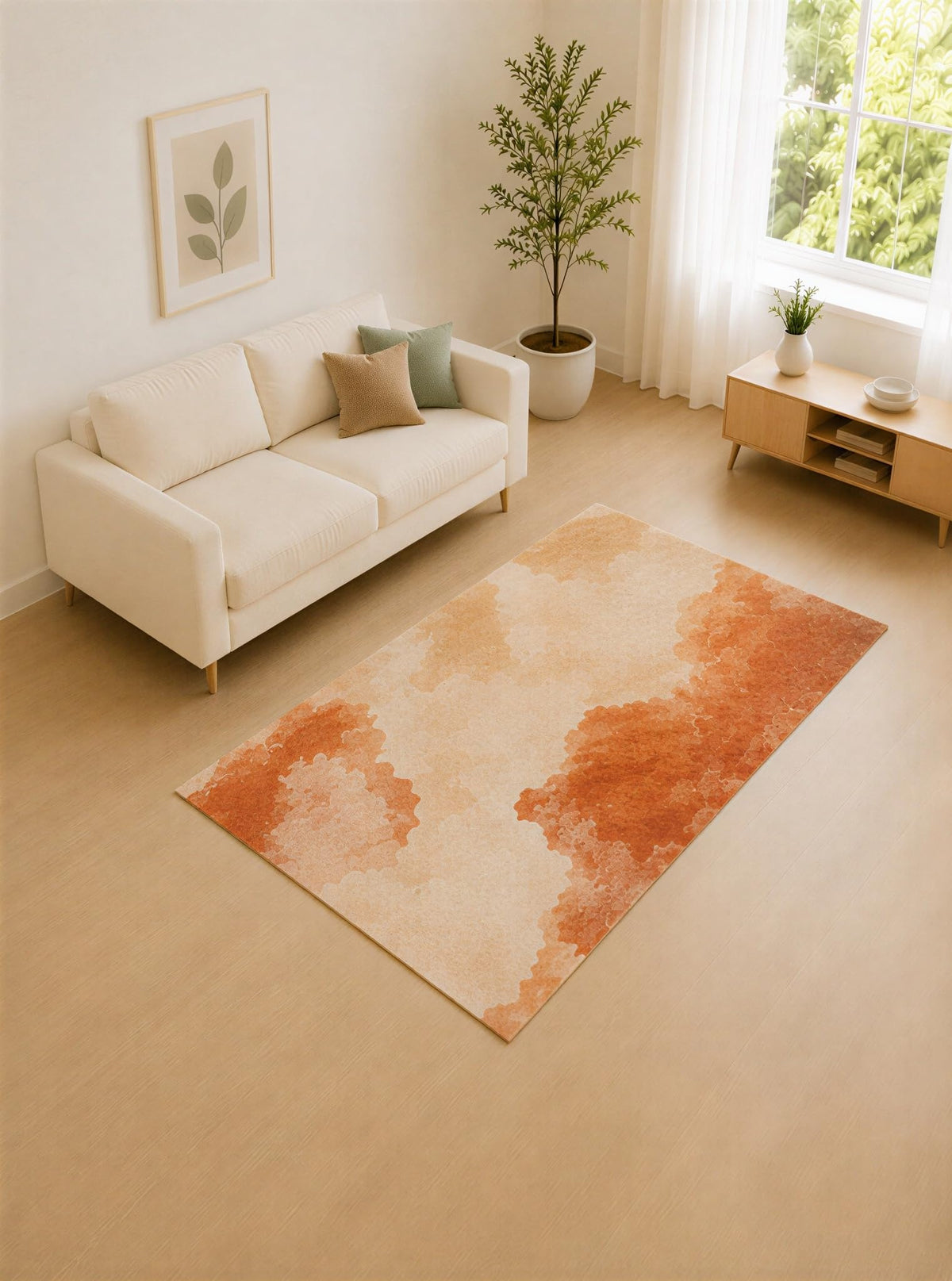 ICE ARMOR 5' x 7' Coral Peach and Ivory Abstract Bloom Area Rug for Living Room, Soft Low Pile Carpet with Non-Slip Silicone Backing, Decor for Bedroom and Home Office