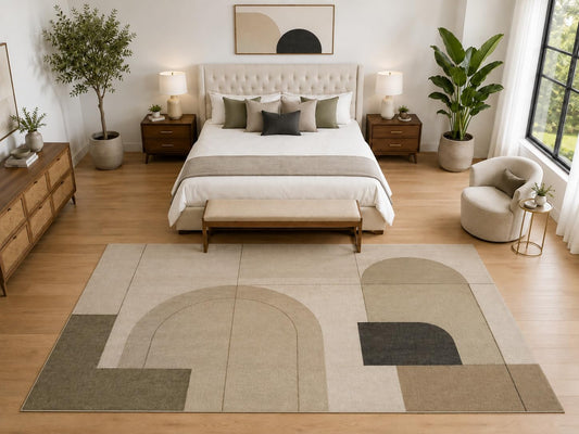 ICE ARMOR "Ultra Light Weight Large 6'7" x 9'10" Minimal Geometric Arch Rug, Soft Low Pile Indoor Rug, Non-Slip Silicone Backing for Bedroom Beige